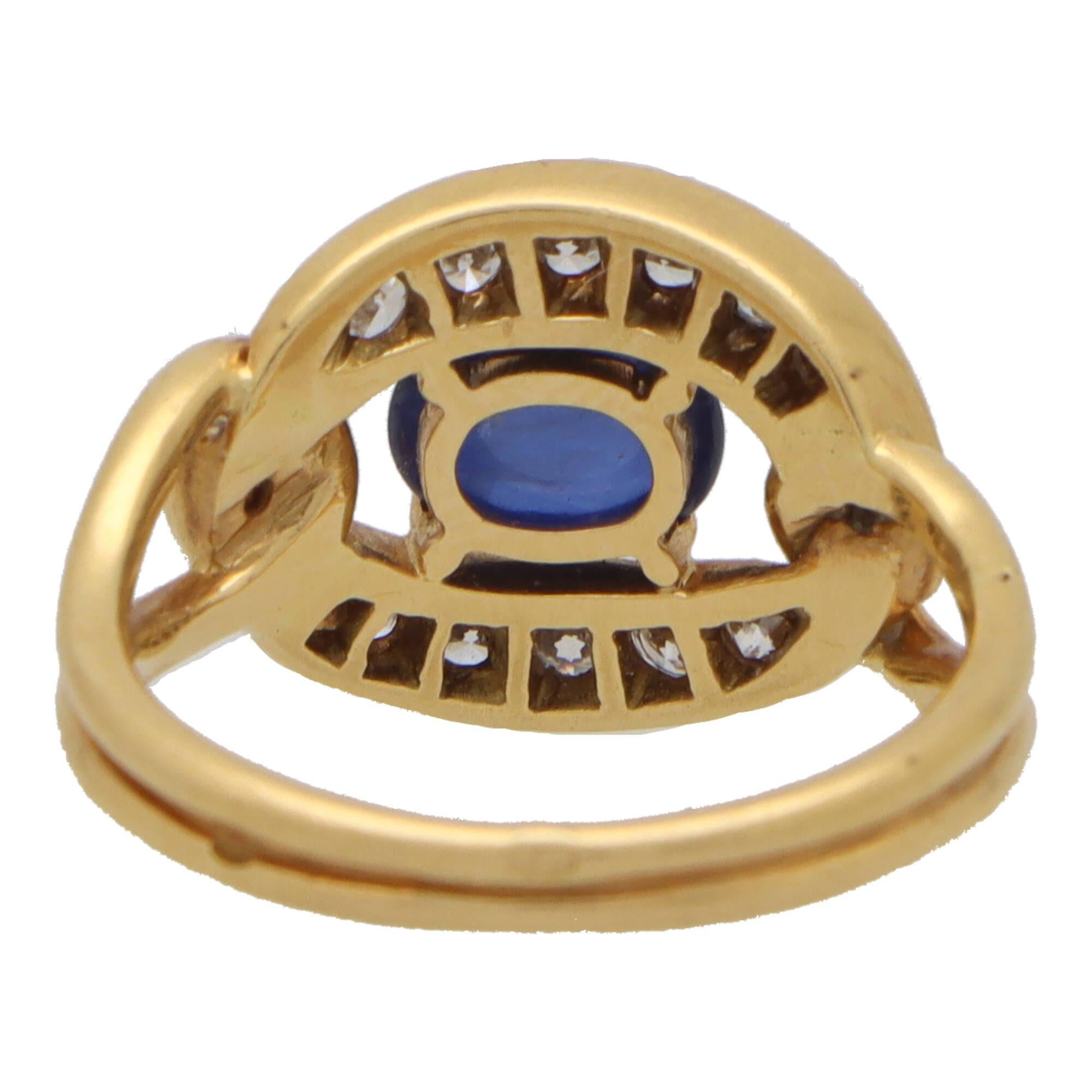 Vintage 1990's Cartier Sapphire and Diamond Ring Set in 18k Yellow Gold In Excellent Condition In London, GB