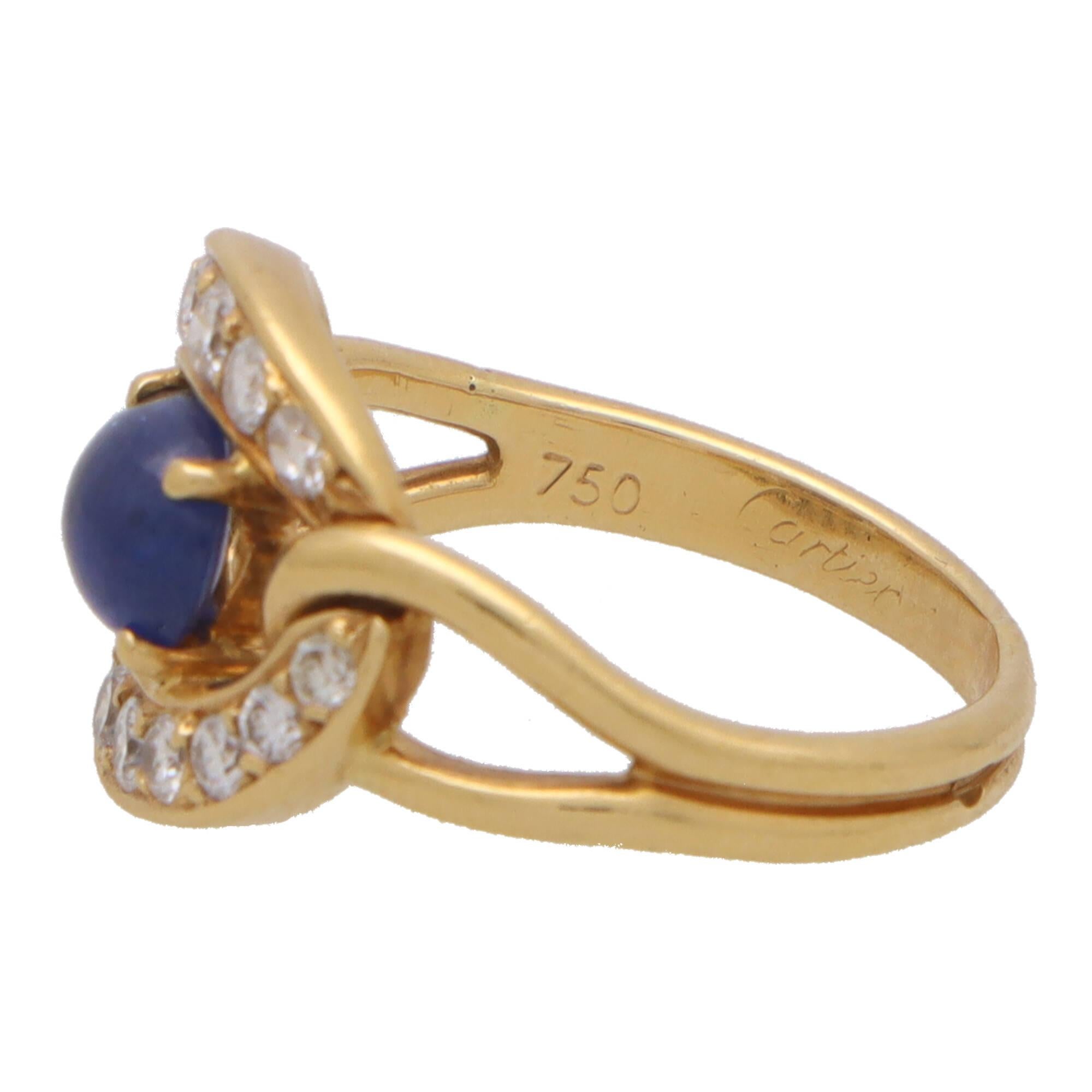 Women's or Men's Vintage 1990's Cartier Sapphire and Diamond Ring Set in 18k Yellow Gold