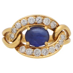  Vintage 1990's Cartier Sapphire and Diamond Ring Set in 18k Yellow Gold