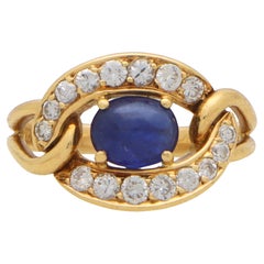 Vintage 1990's Cartier Sapphire and Diamond Ring Set in 18k Yellow Gold