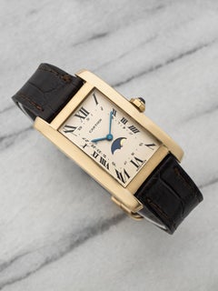 Vintage 1990s Cartier Tank Américaine 1207 Quartz White Roman Moonphase 23mm