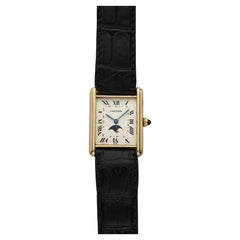 Vintage 1990s Cartier Tank Moonphase 8190 18K YG White Roman Dial Quartz 23 mm