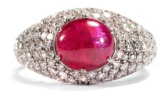 Vintage 1990s Certified Untreated 3.2 Carat Ruby Diamond Gold Cocktail Ring