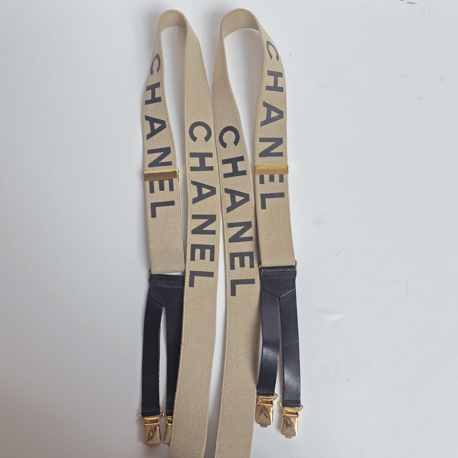 Vintage 1990er Chanel Beige Hosenträger im Angebot 3