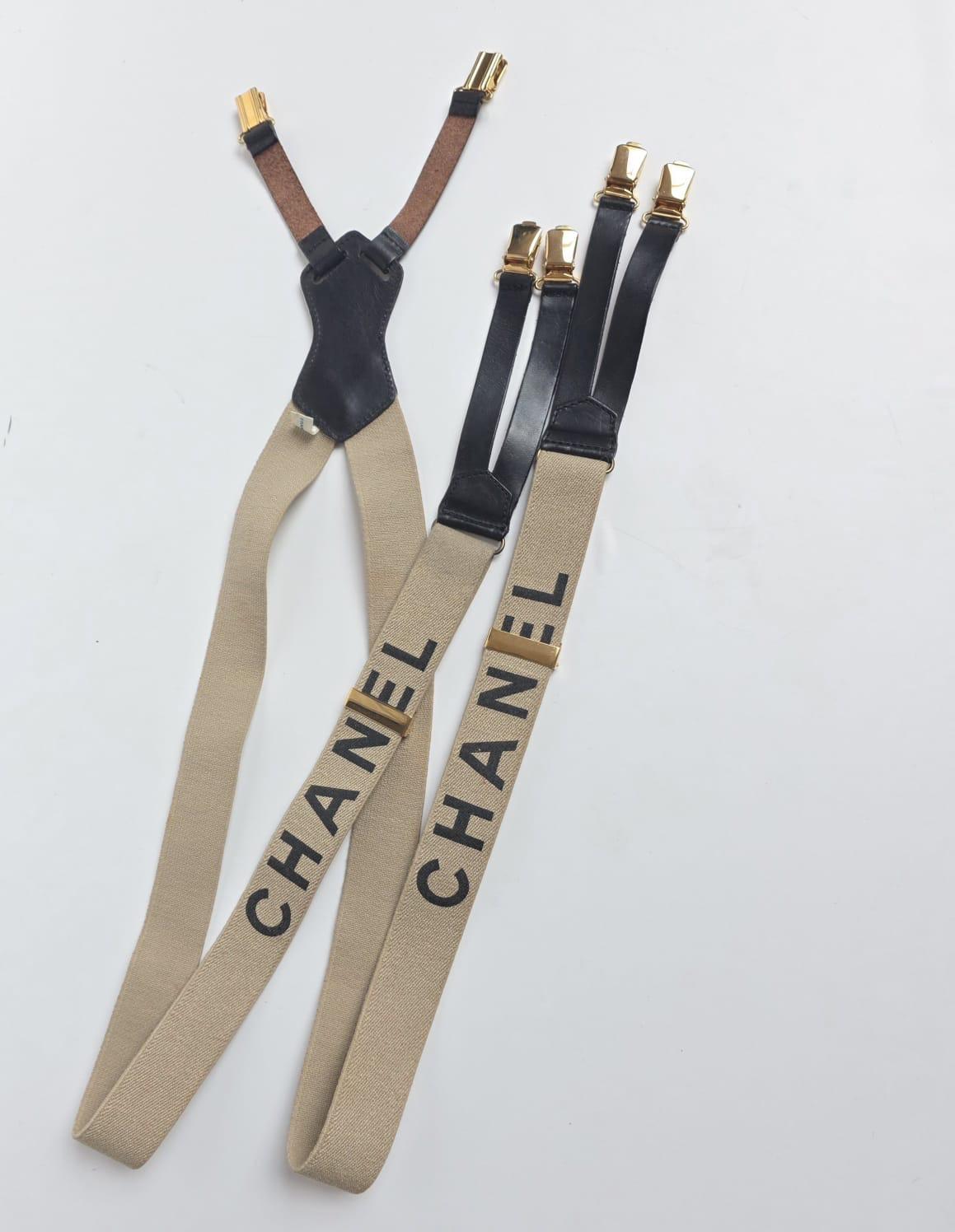 Vintage 1990er Chanel Beige Hosenträger im Angebot 4