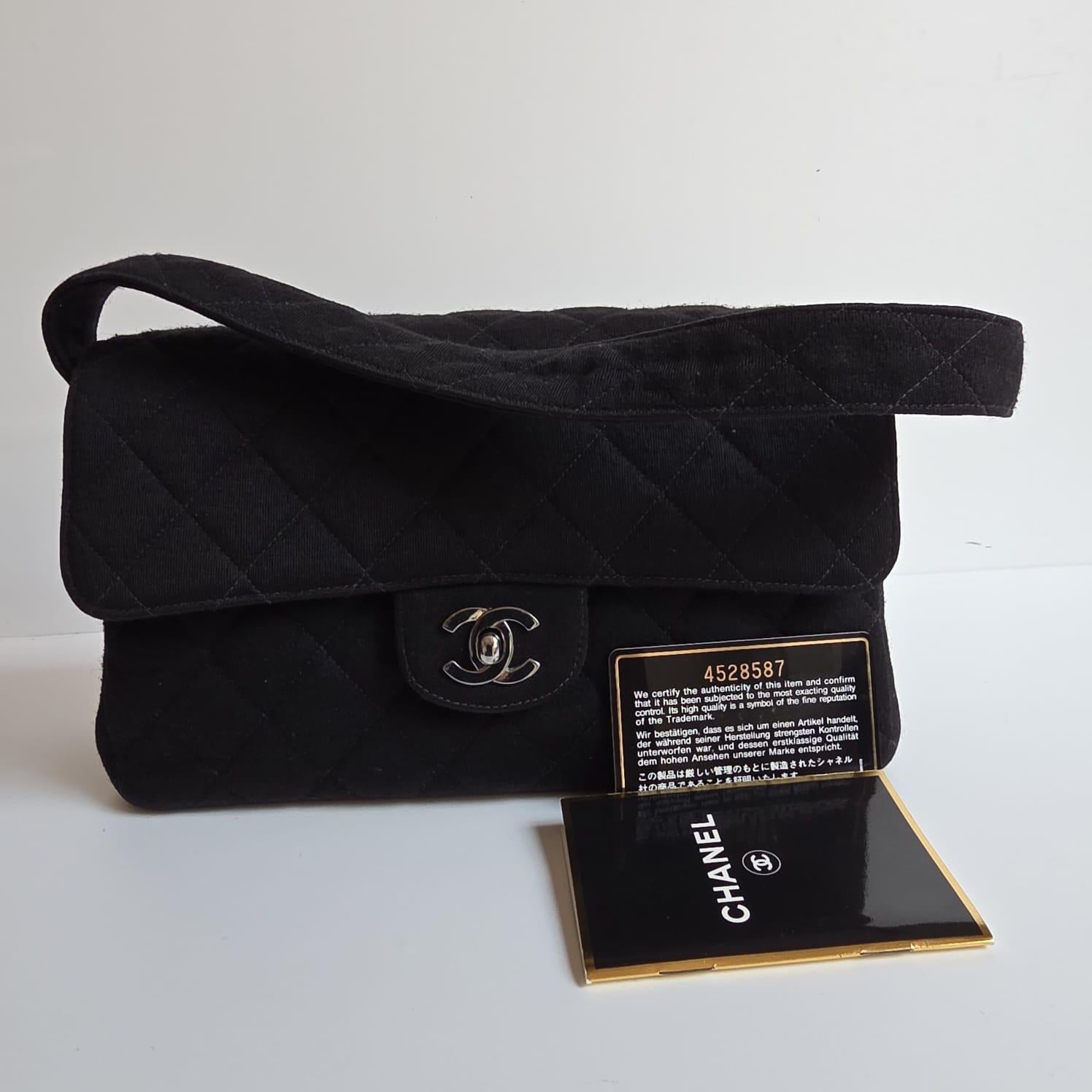 Vintage 1990s Chanel Black Jersey Medium Double Face Top Handle Bag For Sale 9