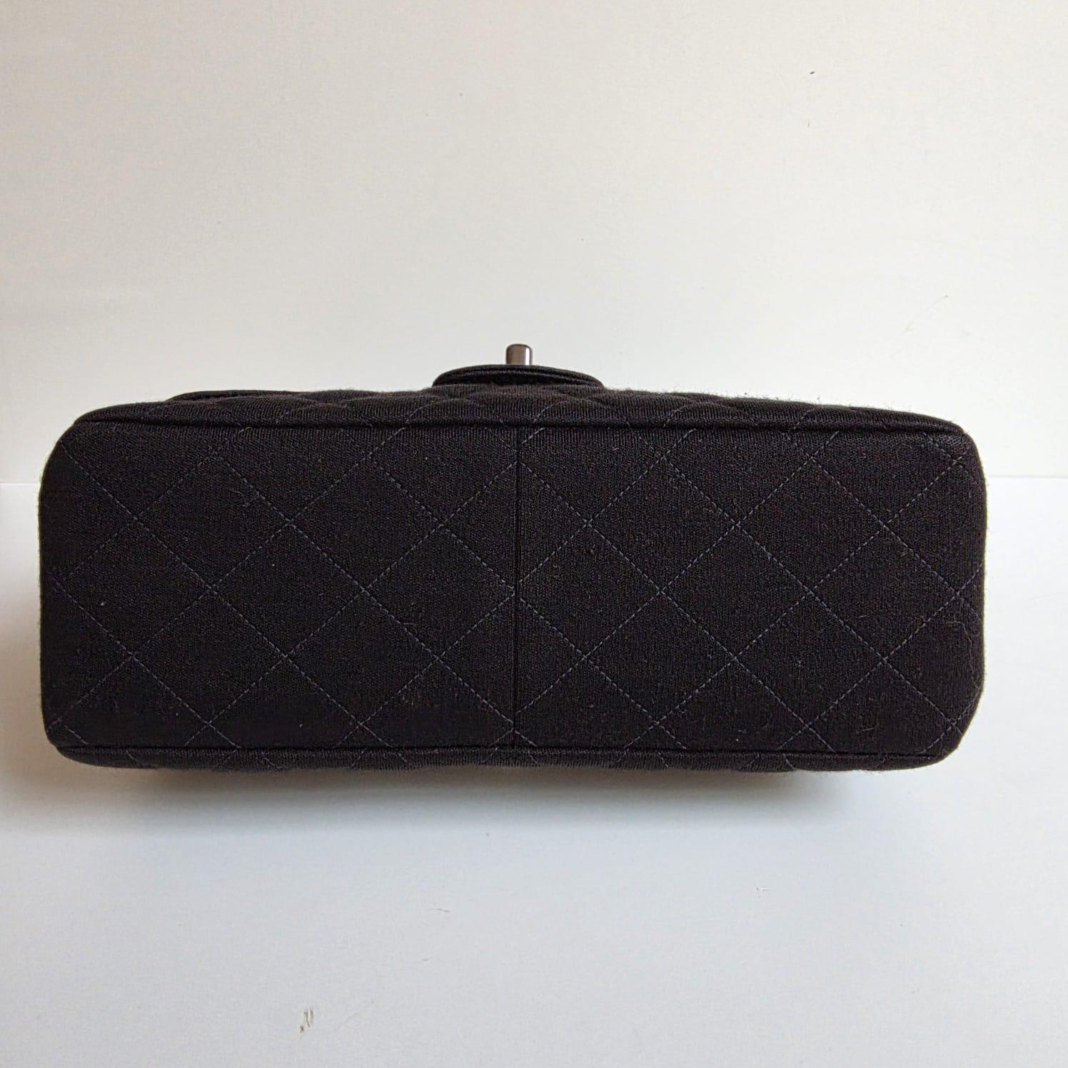 Vintage 1990s Chanel Black Jersey Medium Double Face Top Handle Bag For Sale 10