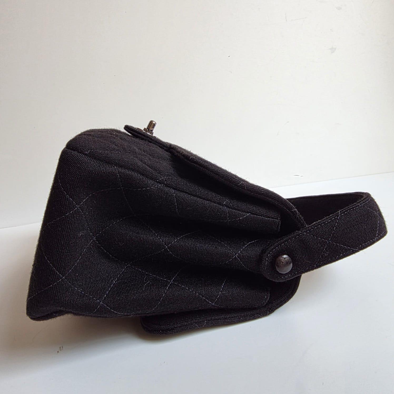 Vintage 1990s Chanel Black Jersey Medium Double Face Top Handle Bag For Sale 11