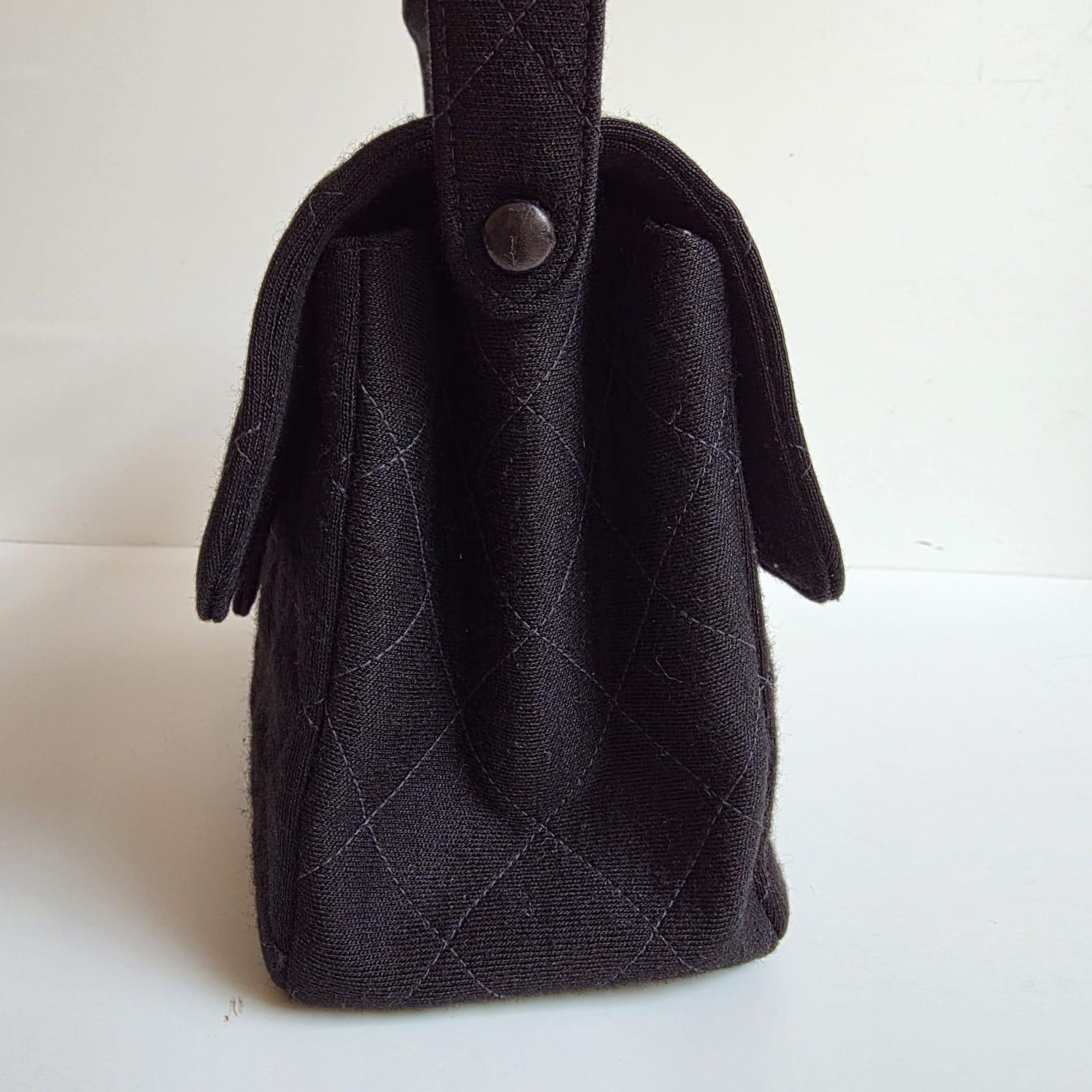 Women's or Men's Vintage 1990s Chanel Black Jersey Medium Double Face Top Handle Bag For Sale