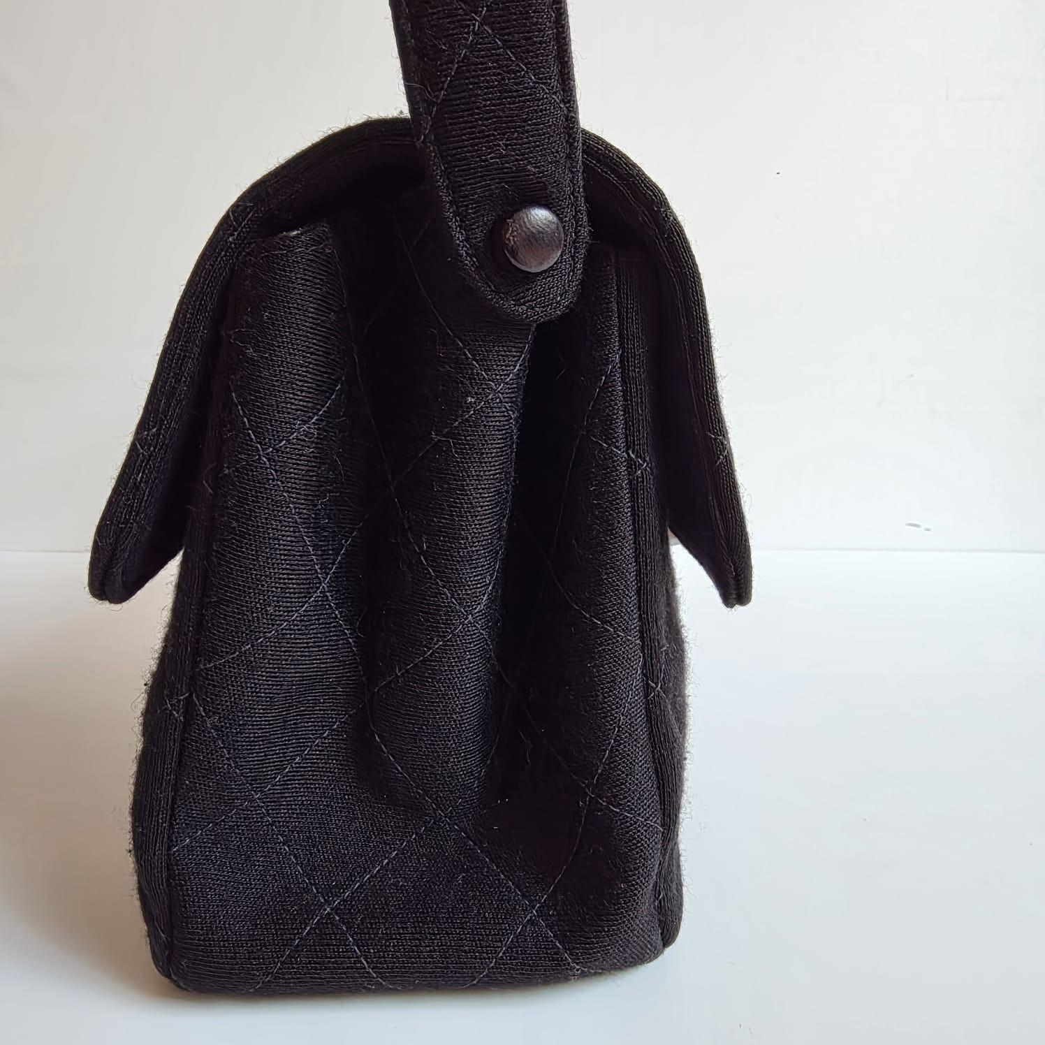 Vintage 1990s Chanel Black Jersey Medium Double Face Top Handle Bag For Sale 1