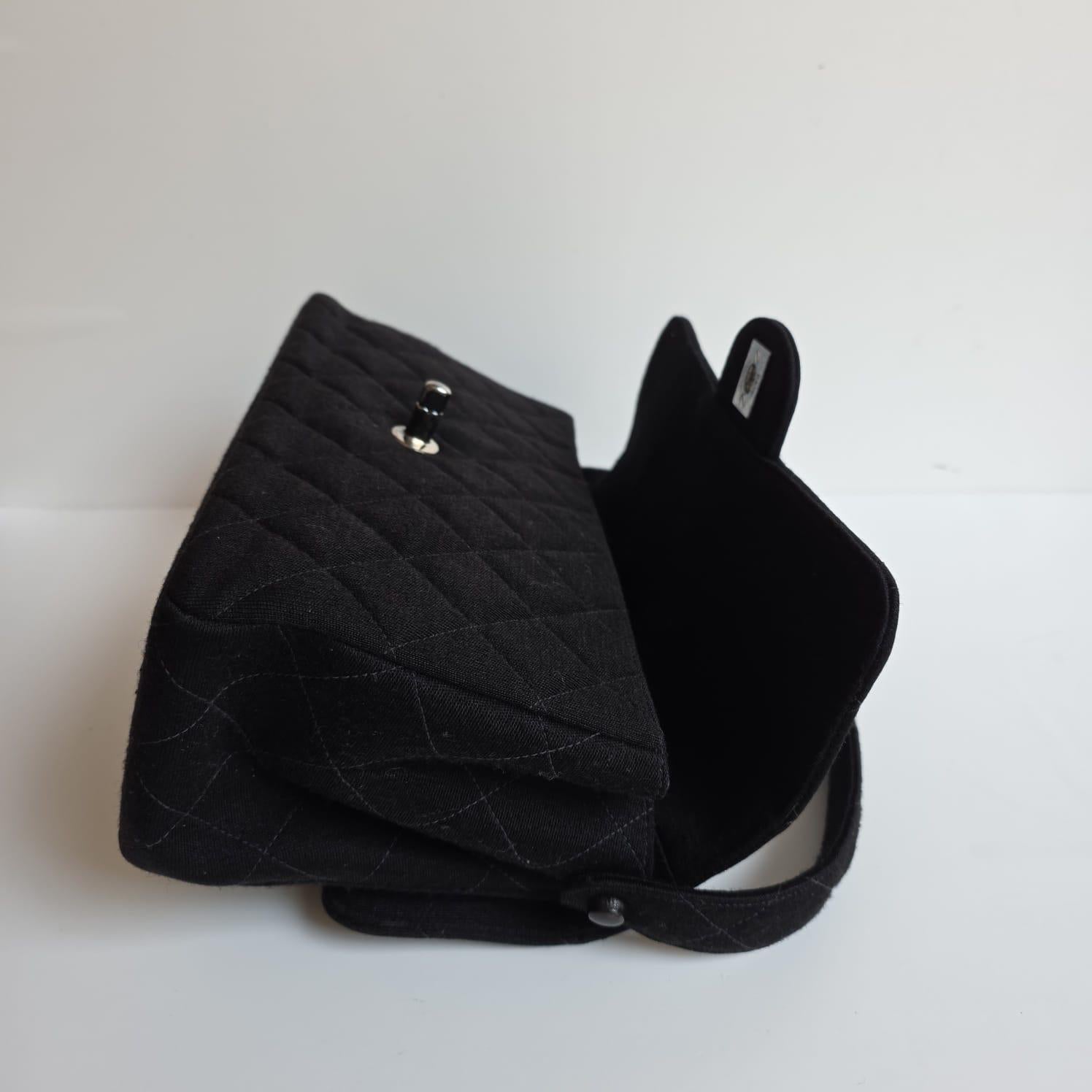Vintage 1990s Chanel Black Jersey Medium Double Face Top Handle Bag For Sale 2