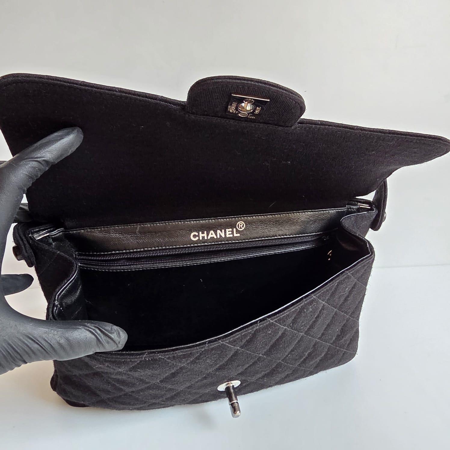 Vintage 1990s Chanel Black Jersey Medium Double Face Top Handle Bag For Sale 3