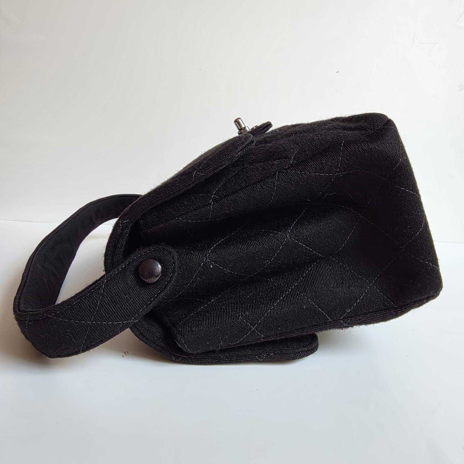 Vintage 1990s Chanel Black Jersey Medium Double Face Top Handle Bag For Sale 4