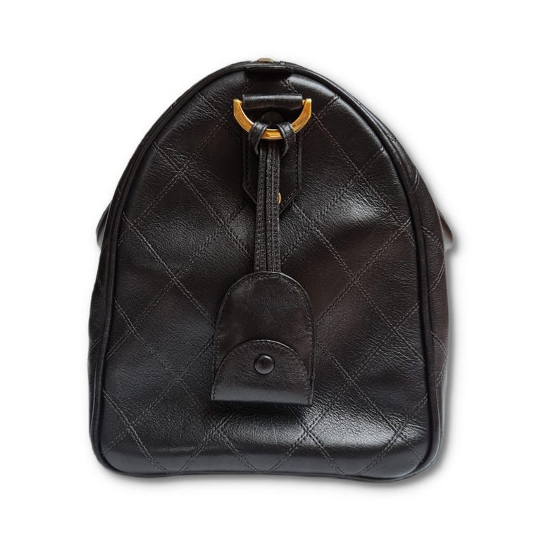 Vintage 1990s Chanel Black Quilted Boston Bag at 1stDibs