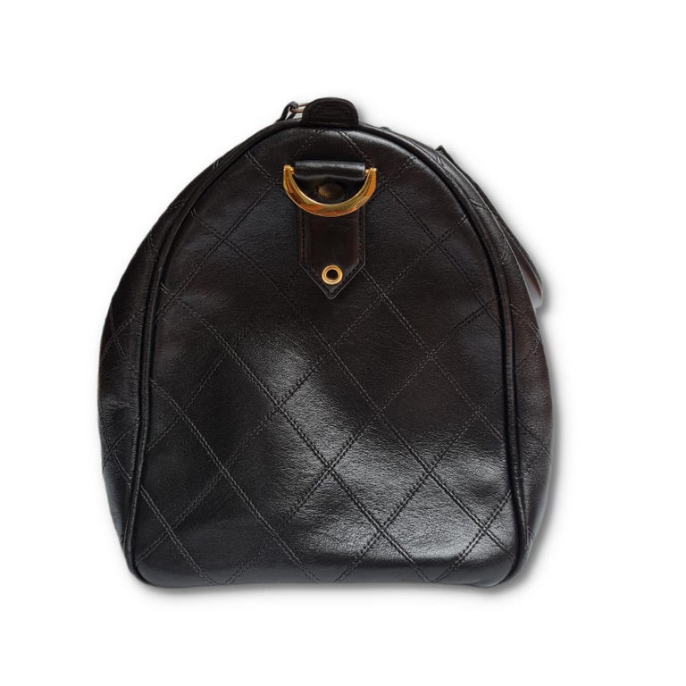 Vintage 1990s Chanel Black Quilted Boston Bag at 1stDibs
