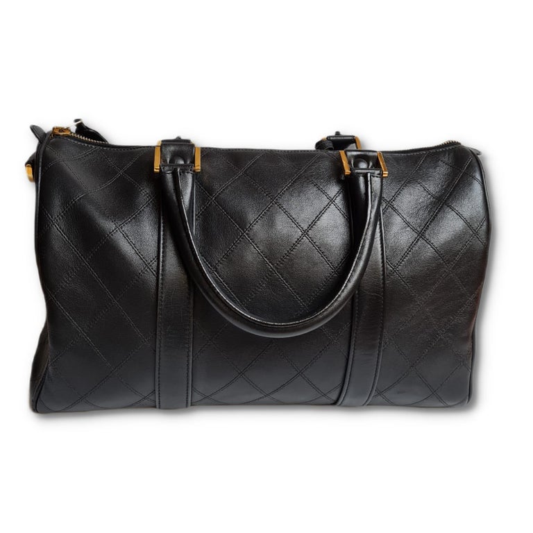 Vintage 1990s Chanel Black Quilted Boston Bag at 1stDibs