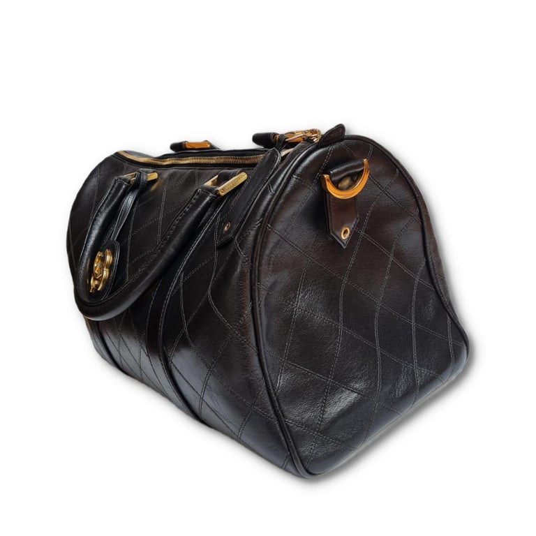 Vintage 1990s Chanel Black Quilted Boston Bag at 1stDibs