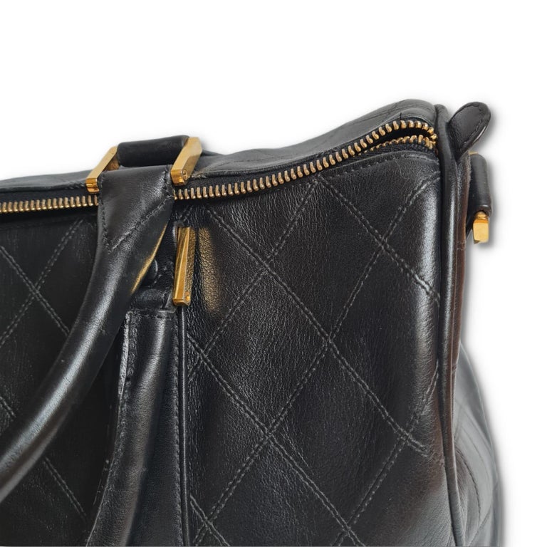 Vintage 1990s Chanel Black Quilted Boston Bag at 1stDibs