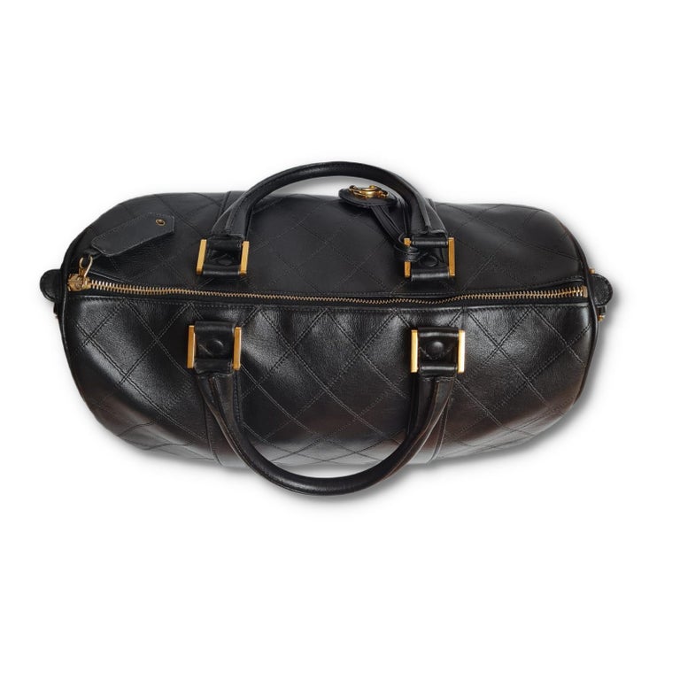 Vintage 1990s Chanel Black Quilted Boston Bag at 1stDibs