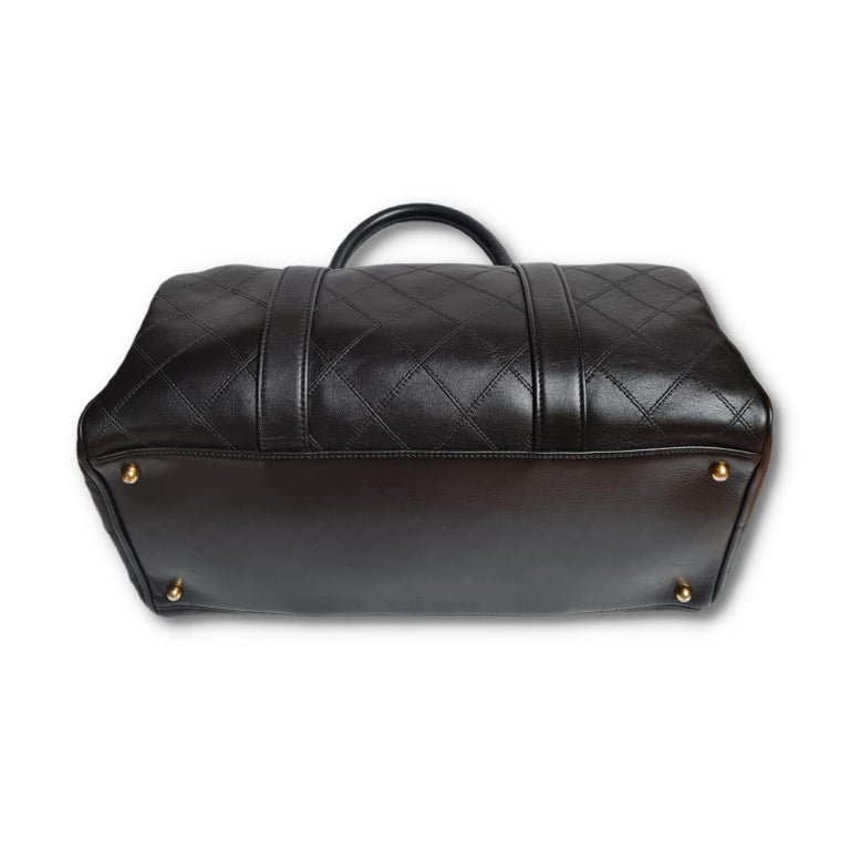 Vintage 1990s Chanel Black Quilted Boston Bag at 1stDibs