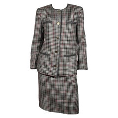Vintage 1990’s Chanel Boutique Gray Plaid Wool Suit Set
