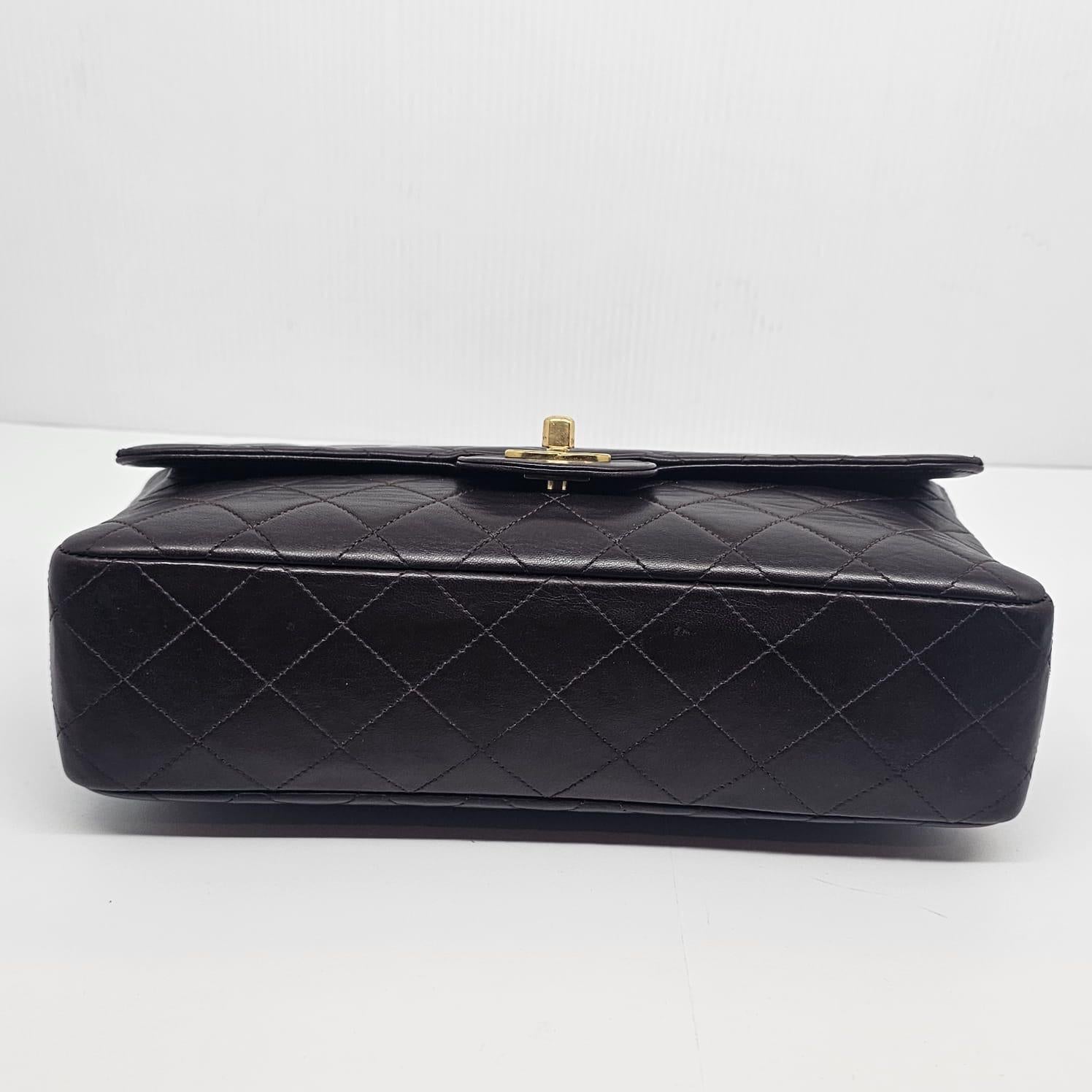 Vintage 1990s Chanel Chocolate Lambskin Medium Top Handle Kelly Bag For Sale 6