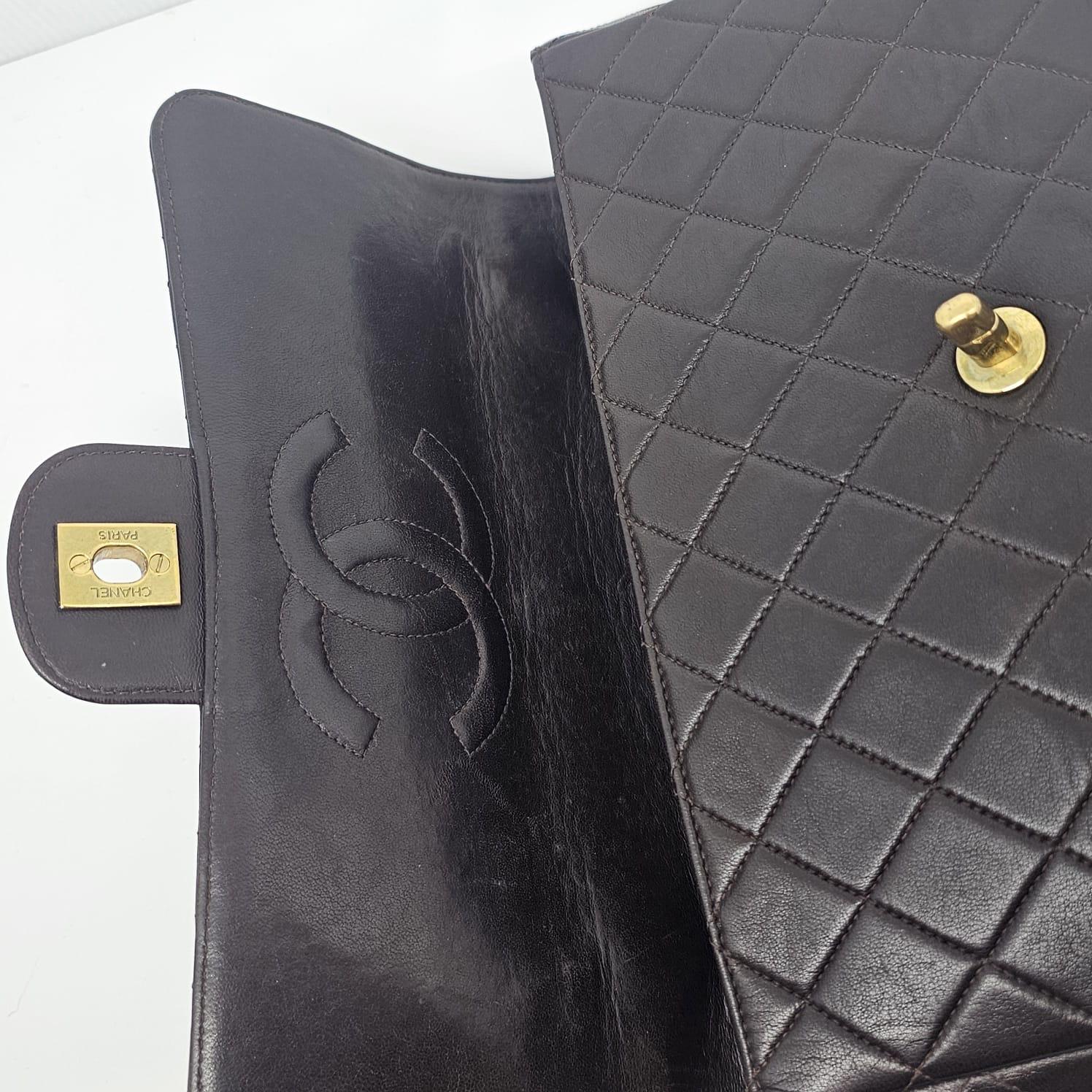 Vintage 1990s Chanel Chocolate Lambskin Medium Top Handle Kelly Bag For Sale 7