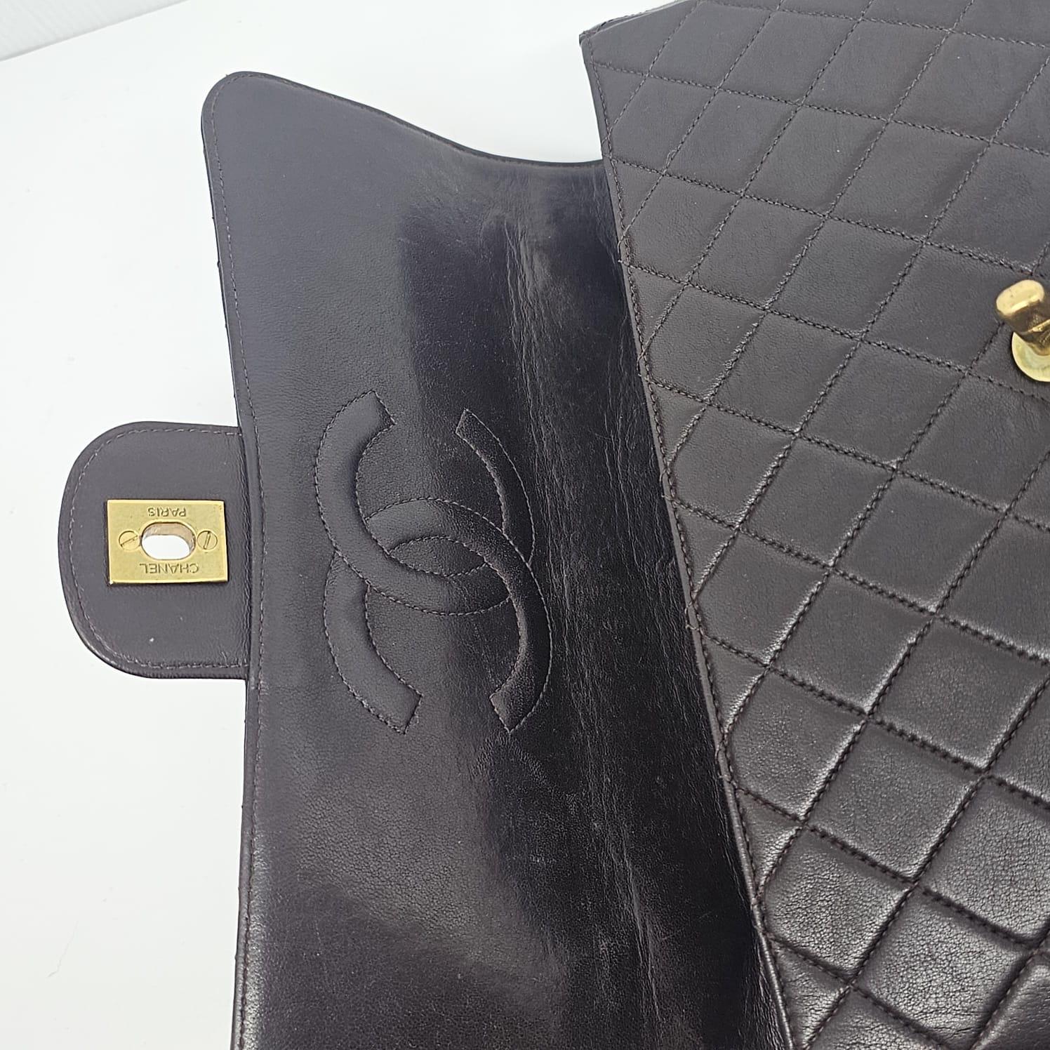 Women's or Men's Vintage 1990s Chanel Chocolate Lambskin Medium Top Handle Kelly Bag For Sale
