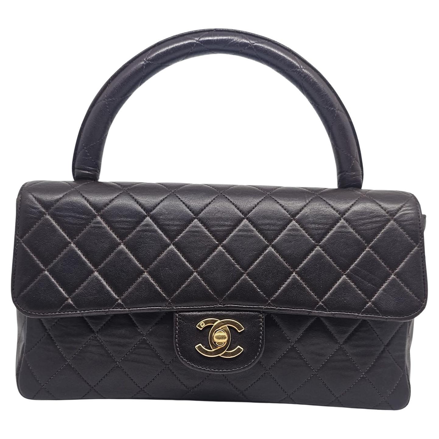 Vintage 1990s Chanel Chocolate Lambskin Medium Top Handle Kelly Bag