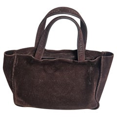 Vintage 1990s Chanel Dark Brown Suede Logo Debossed Handle Tote Bag