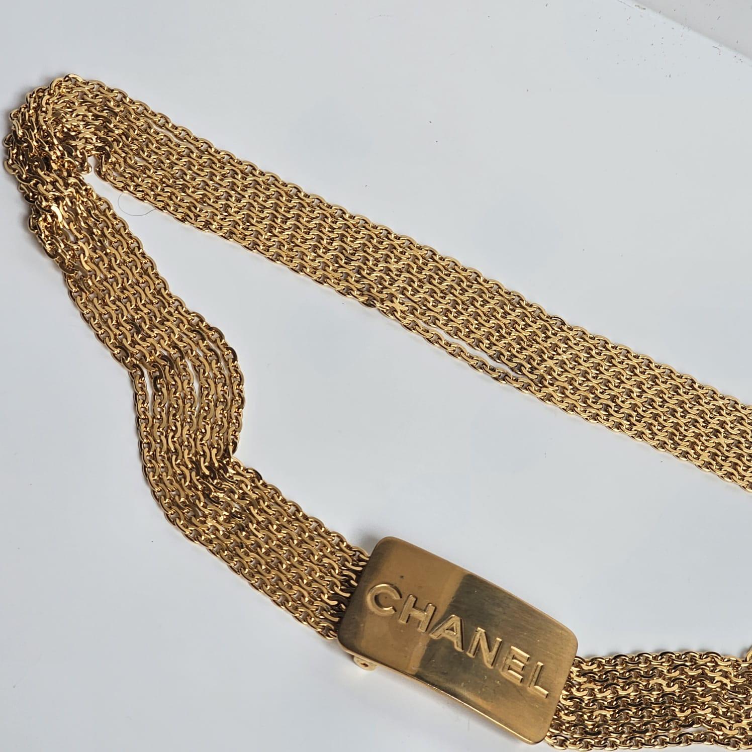 Vintage 1990s Chanel Gold Buckle Chain Layered Belt For Sale 1