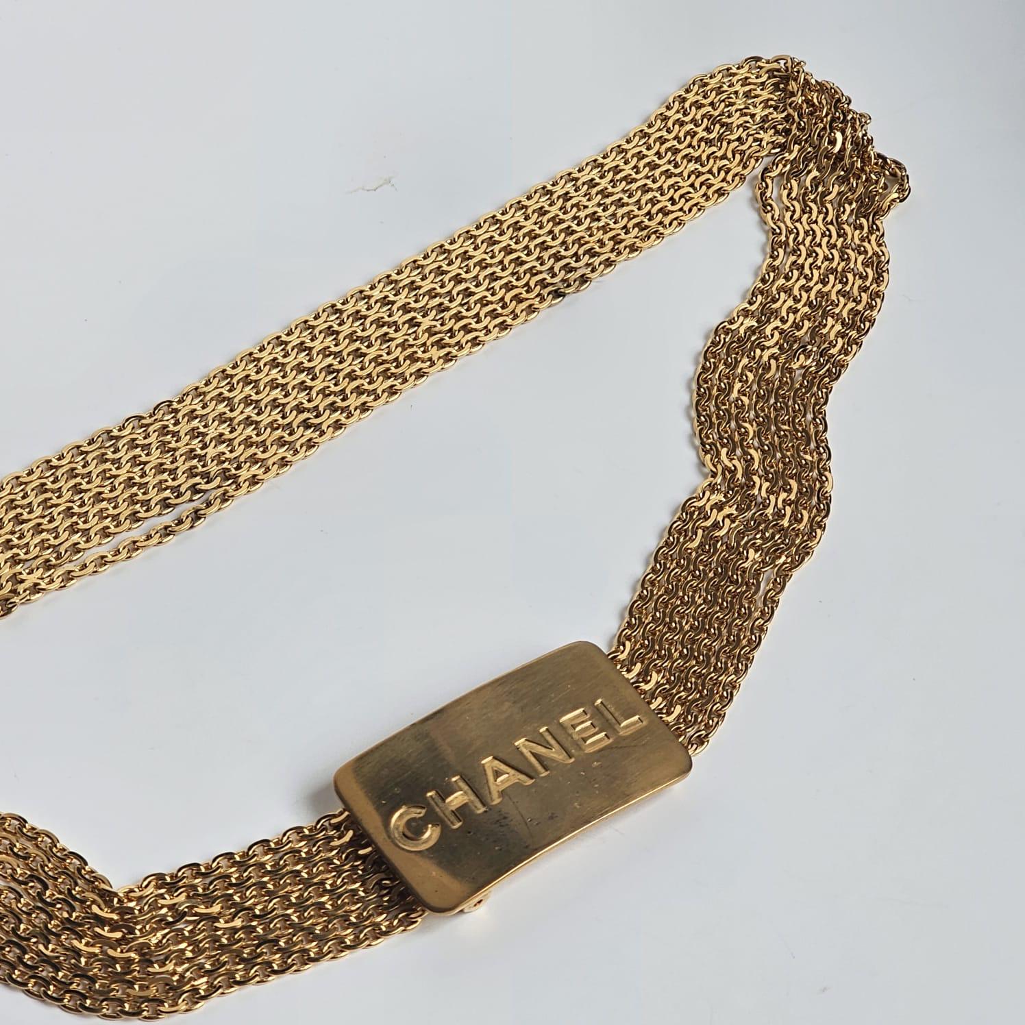 Vintage 1990s Chanel Gold Buckle Chain Layered Belt For Sale 3