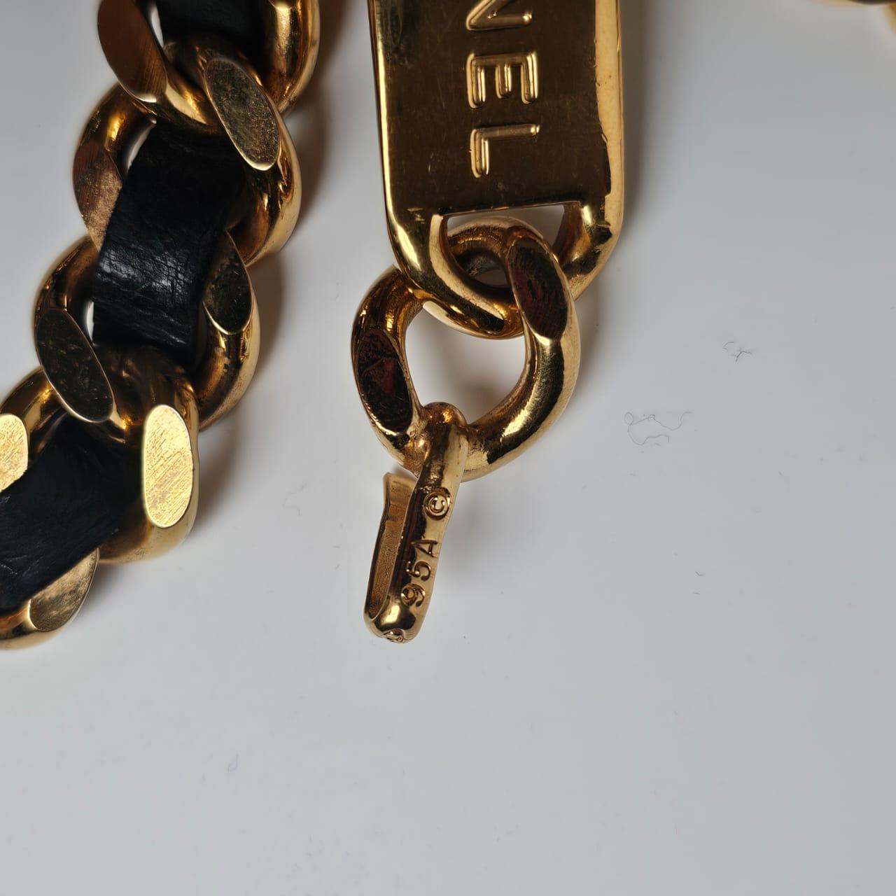 Vintage 1990s Chanel Gold Chain Leather Entwined Belt 2