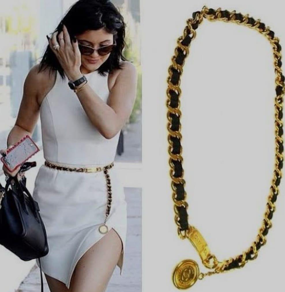 Vintage 1990s Chanel Gold Chain Leather Entwined Belt 3