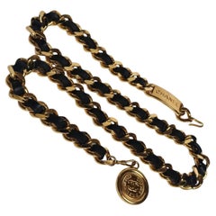 Vintage 1990s Chanel Gold Chain Leather Entwined Belt