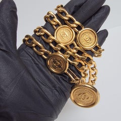 Vintage 1990s Chanel Gold Medallion Chain Waist Belt