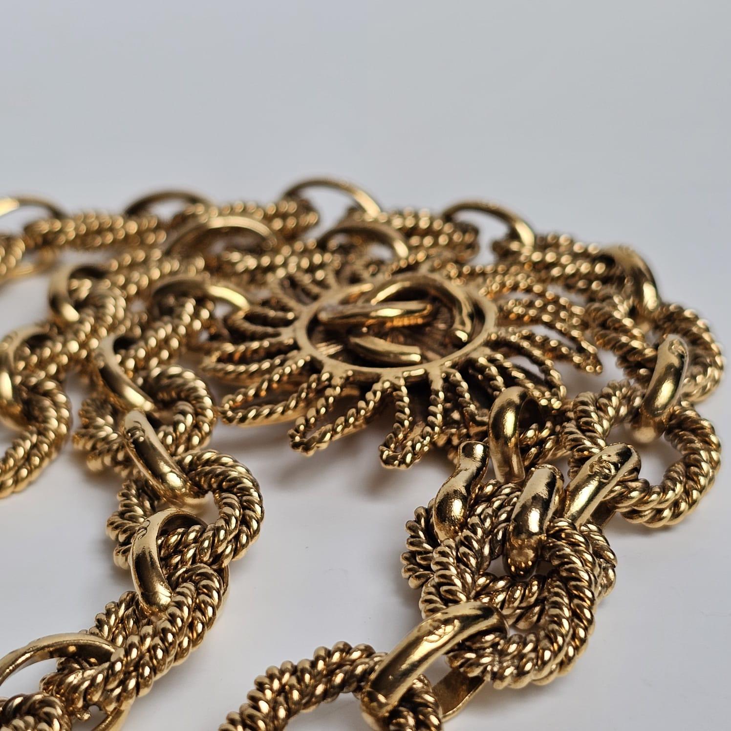 Vintage 1990s Chanel Gold Sun Medallion Layered Chain Waist Belt For Sale 5