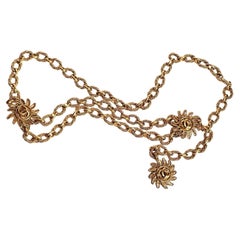 Vintage 1990s Chanel Gold Sun Medallion Layered Chain Waist Belt