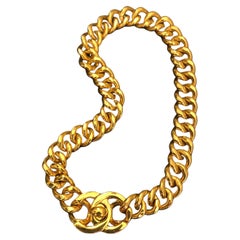 Vintage 1996 CHANEL Gold Toned Turnlock Chain Necklace Turn Lock