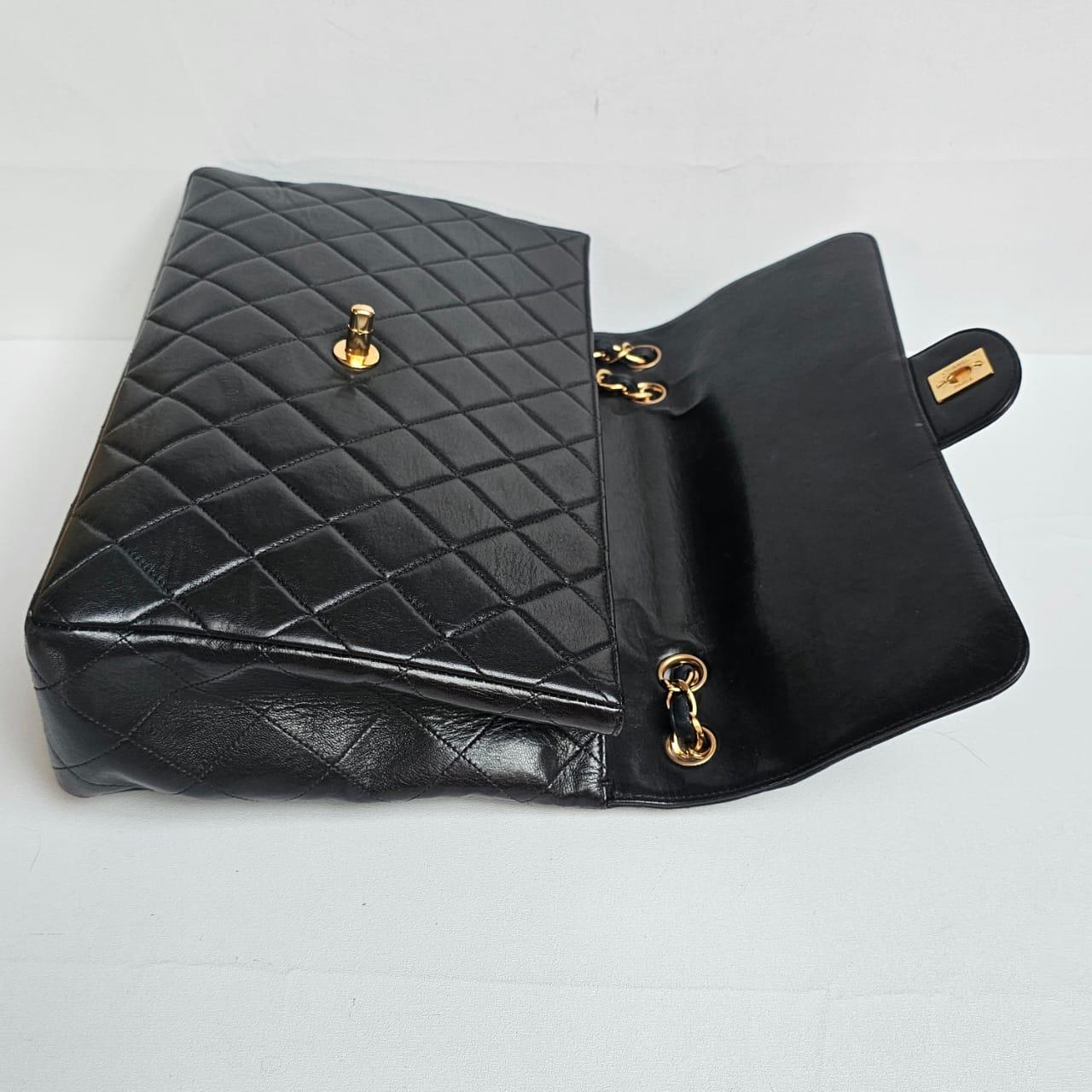 Vintage 1990s Chanel Jumbo Lambskin Quilted Jumbo Flap Bag For Sale 8
