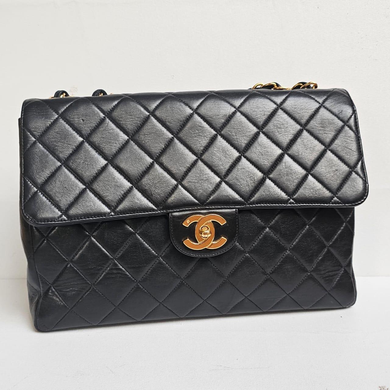 Vintage 1990s Chanel Jumbo Lambskin Quilted Jumbo Flap Bag For Sale 10