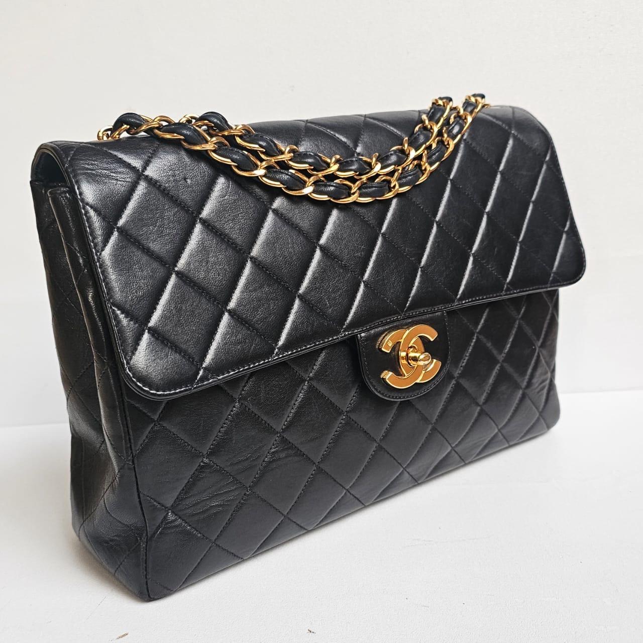 Vintage 1990s Chanel Jumbo Lambskin Quilted Jumbo Flap Bag For Sale 1