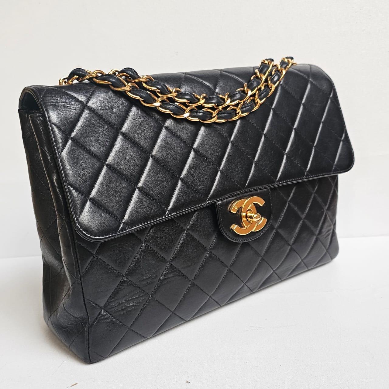 Vintage 1990s Chanel Jumbo Lambskin Quilted Jumbo Flap Bag 1
