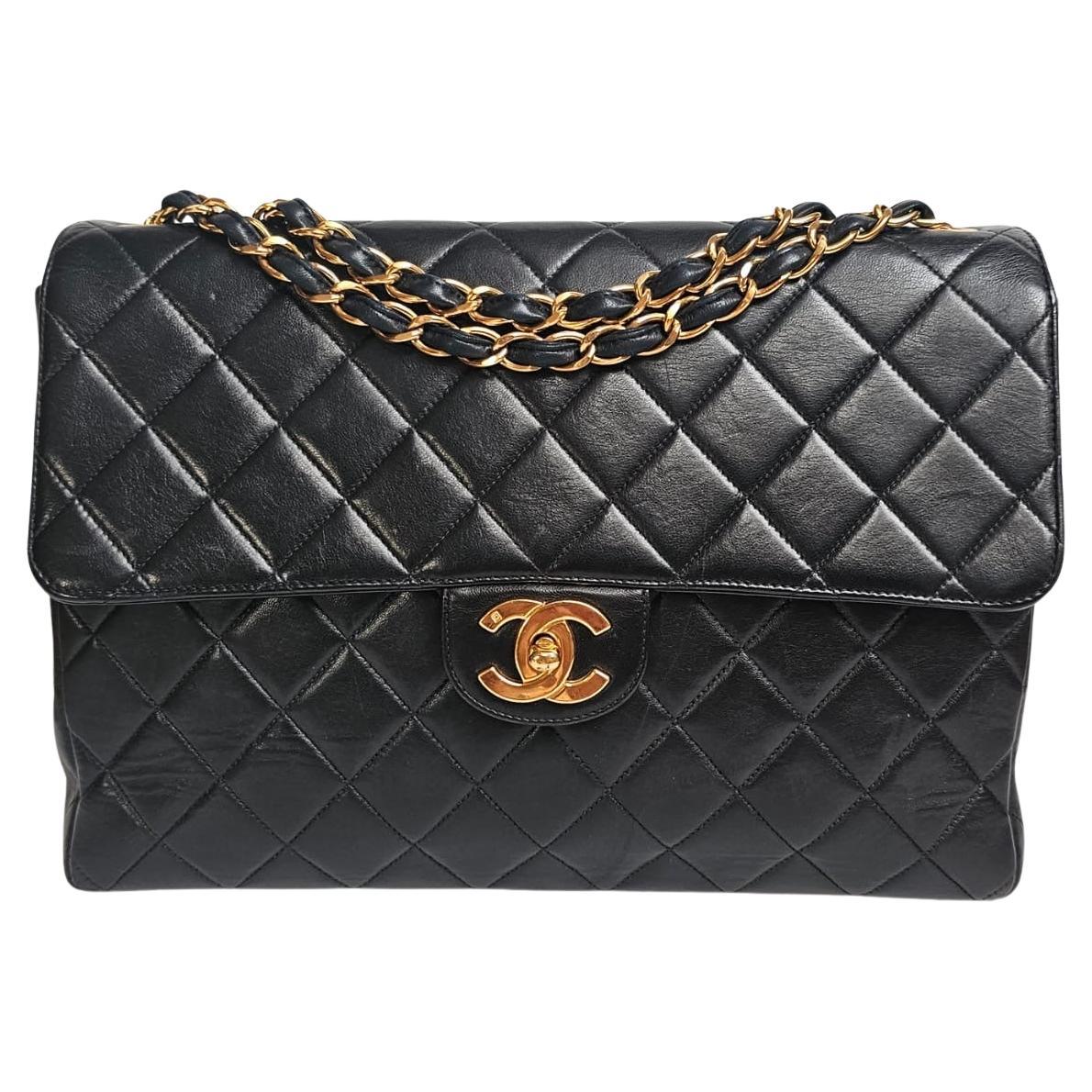 Vintage 1990s Chanel Jumbo Lambskin Quilted Jumbo Flap Bag For Sale