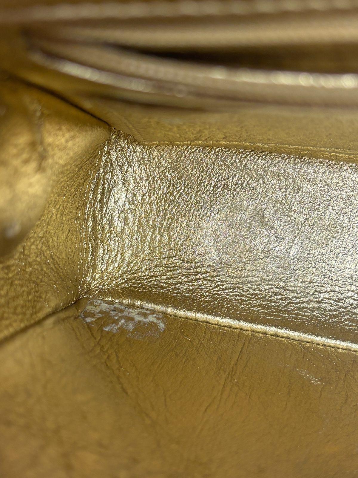 Vintage 1990s Chanel Metallic Gold Quilted Mini Square Flap Bag 10
