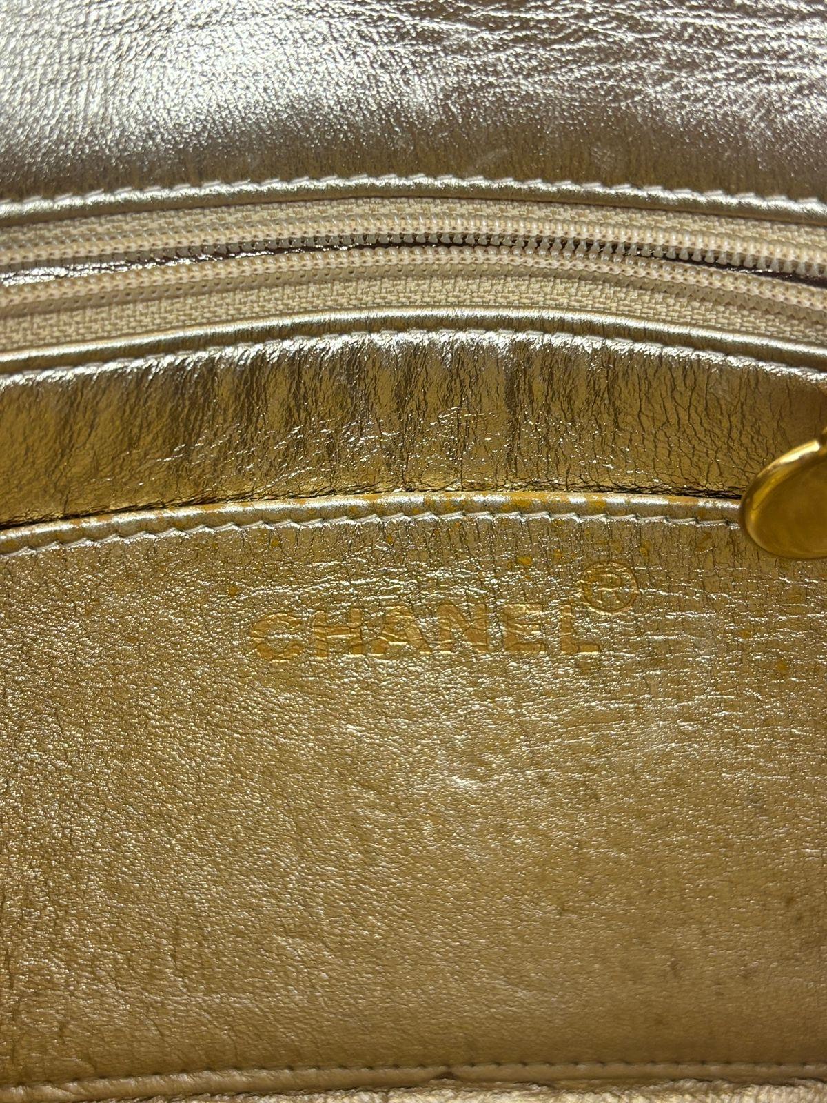 Vintage 1990s Chanel Metallic Gold Quilted Mini Square Flap Bag 1