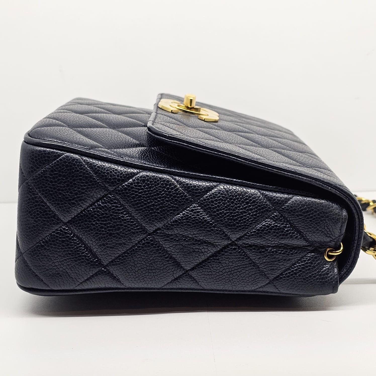 Vintage 1990s Chanel Navy Caviar Quilted Square Flap Bag 5
