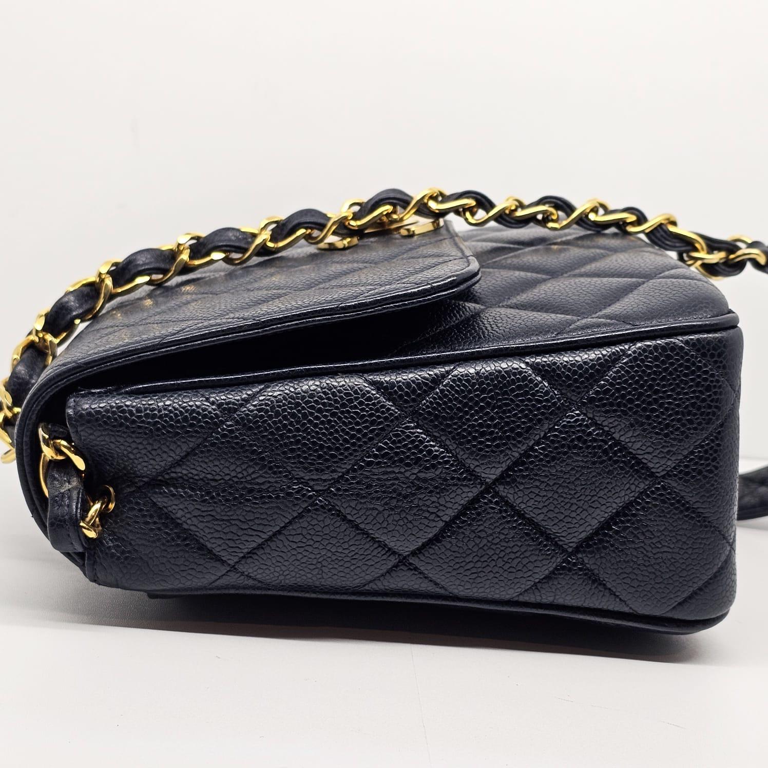 Vintage 1990s Chanel Navy Caviar Quilted Square Flap Bag 6