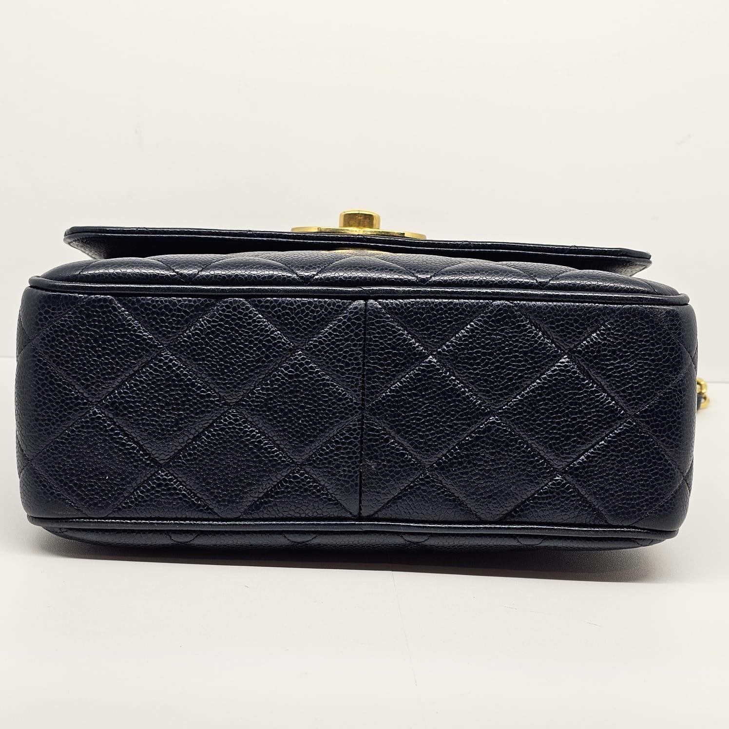 Vintage 1990s Chanel Navy Caviar Quilted Square Flap Bag 7