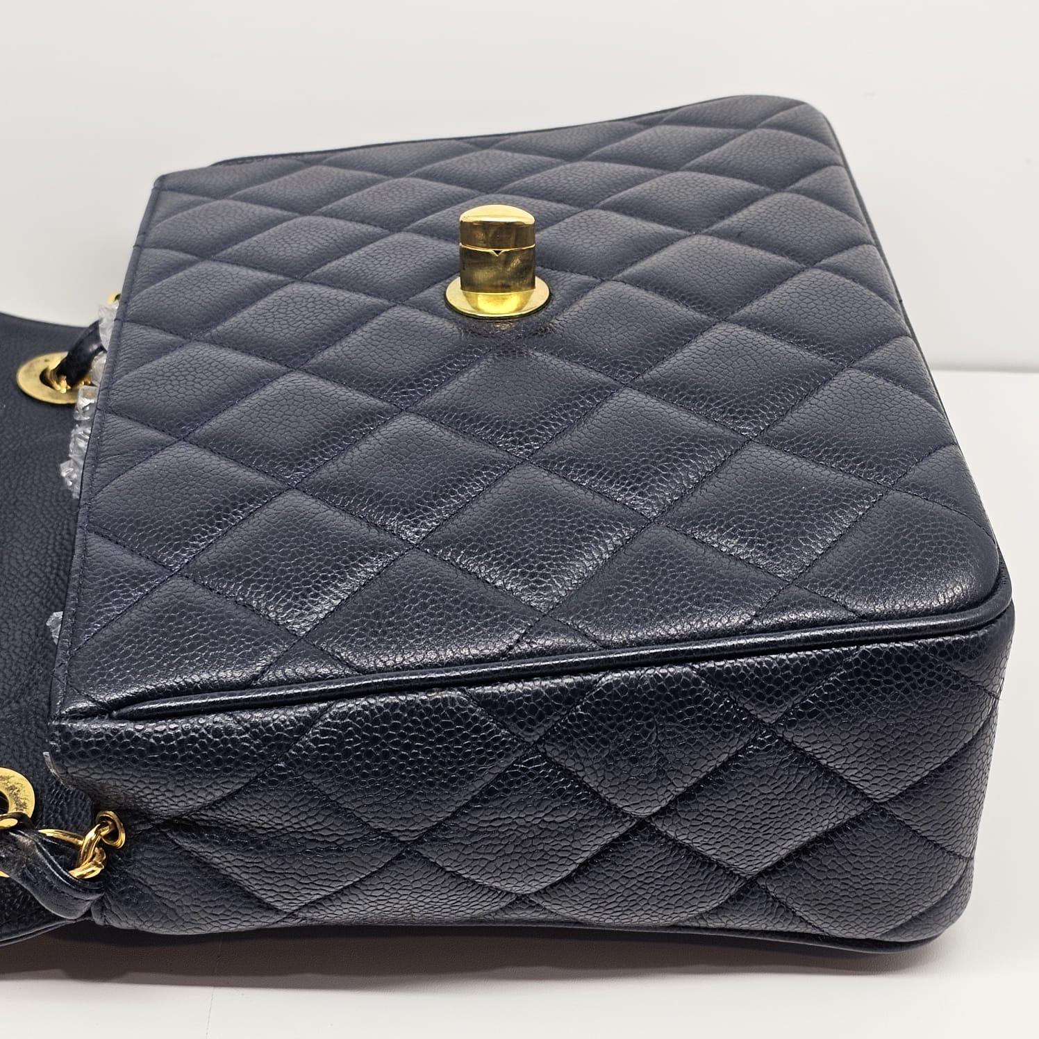 Vintage 1990s Chanel Navy Caviar Quilted Square Flap Bag 1